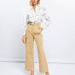 Pantaloni lunghi in cotone a vita alta con cintura