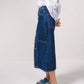 Gonna midi in denim con bottoni frontali