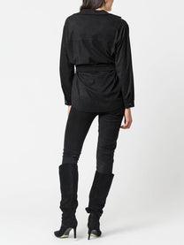Blusa effetto camoscio con cintura