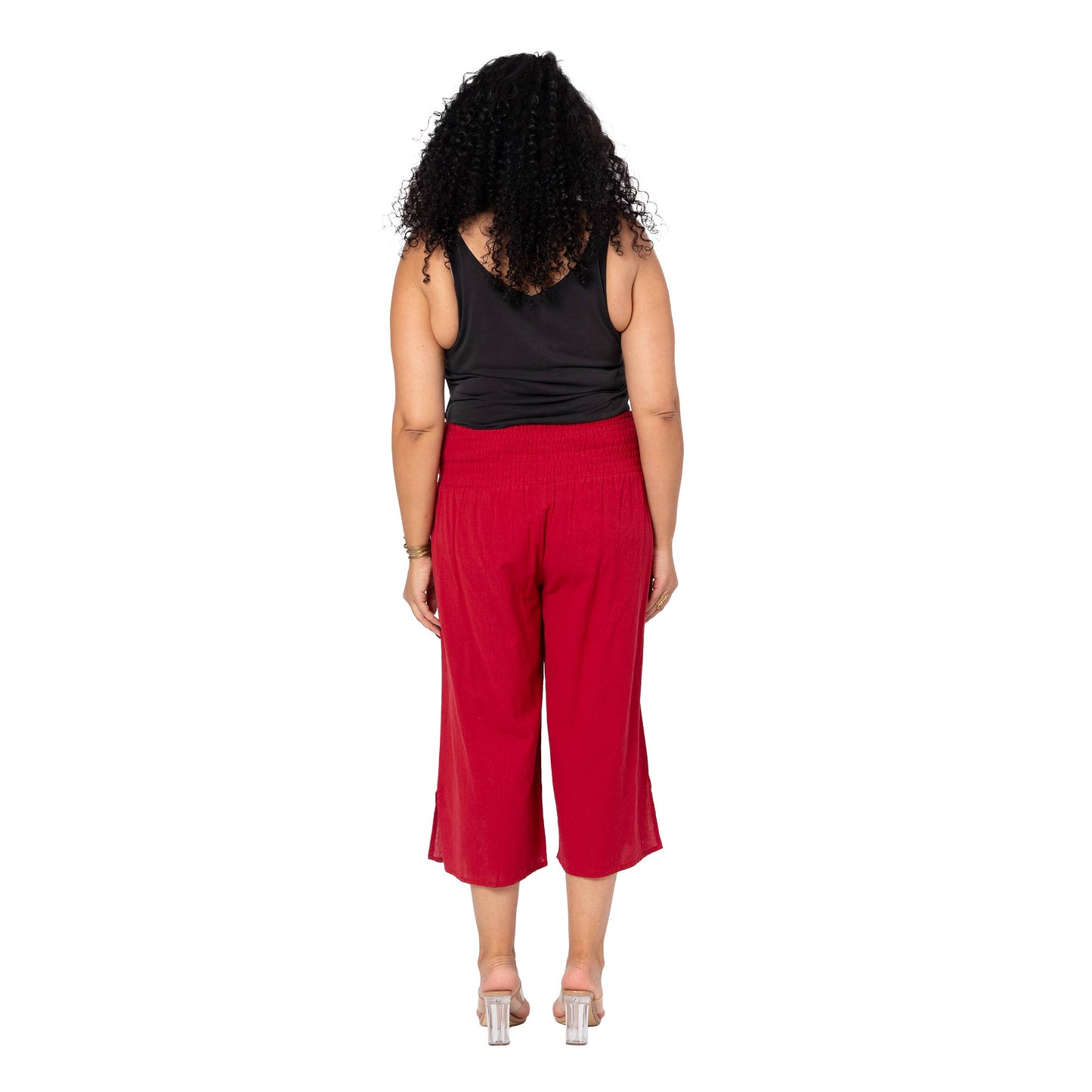Pantaloni culotte estivi in lino plus size bordeaux da donna