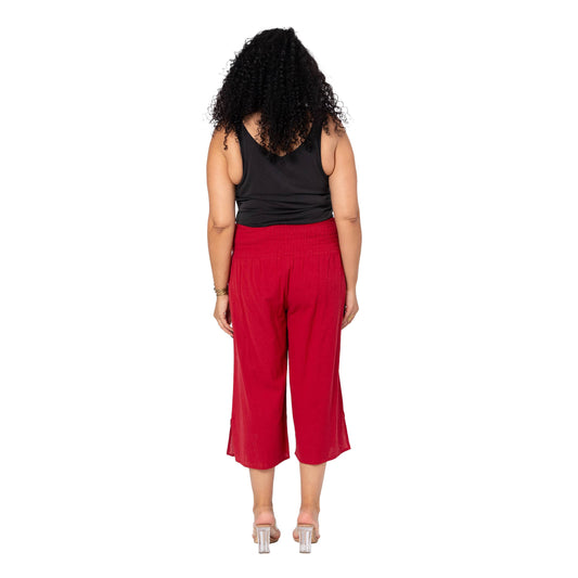 Pantaloni culotte estivi in lino plus size bordeaux da donna