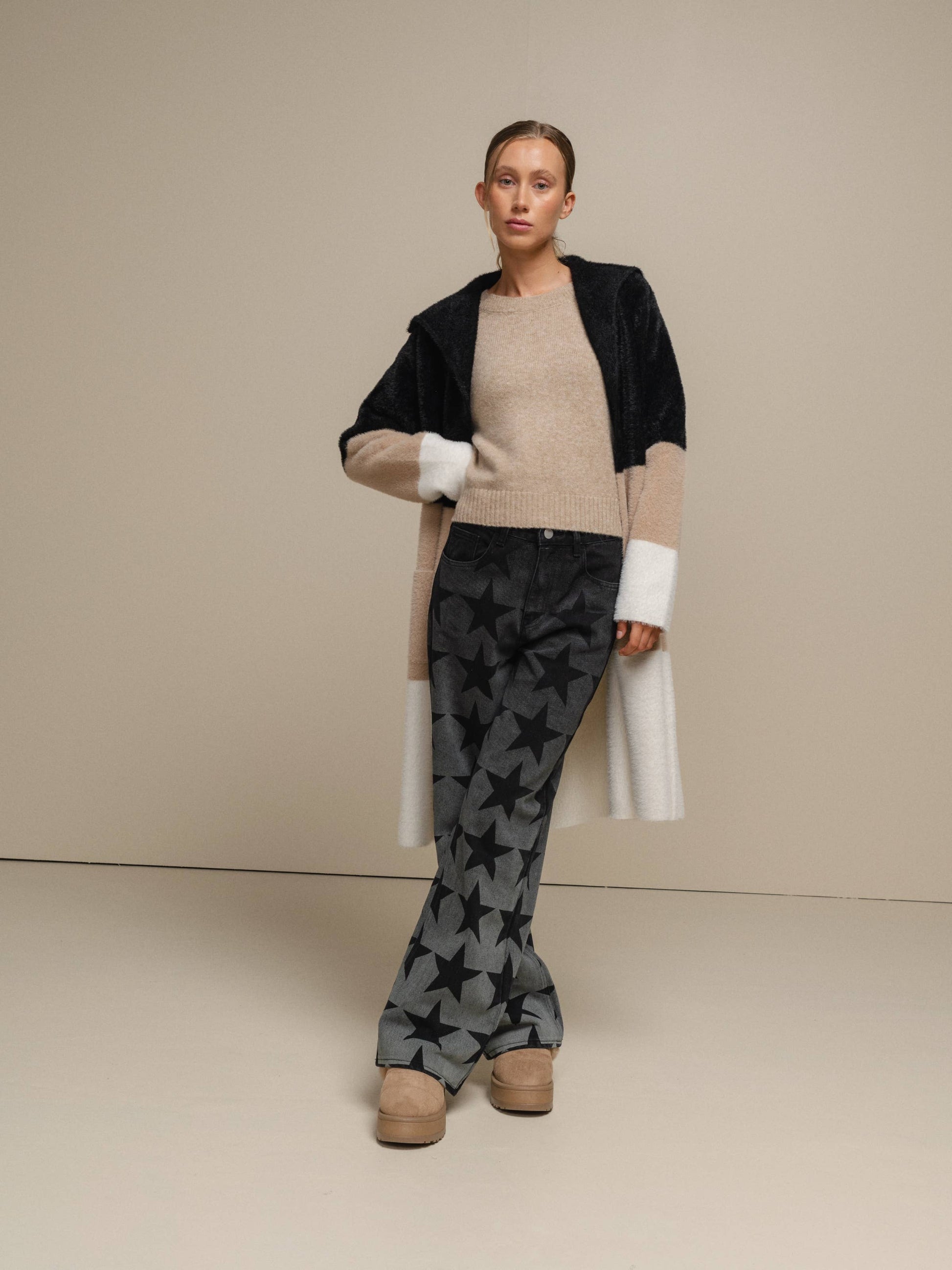 Cappotto cardigan in maglia color block da donna