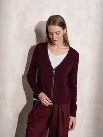 Cardigan in maglia con zip e scollo a V