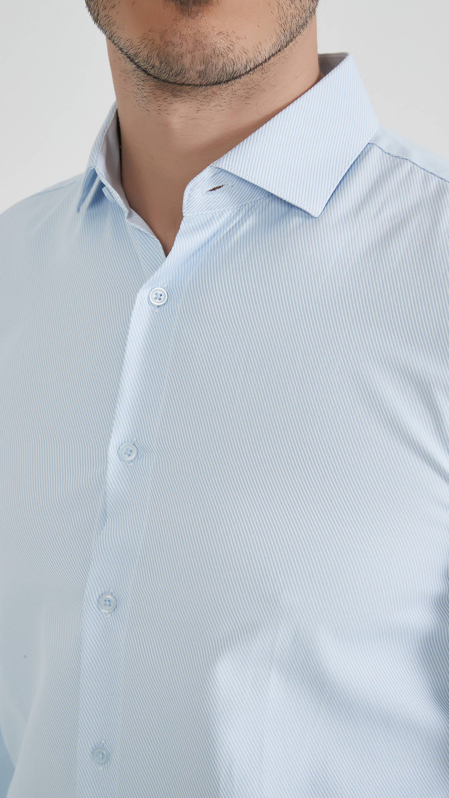 Camicia slim a righe tono su tono color cielo