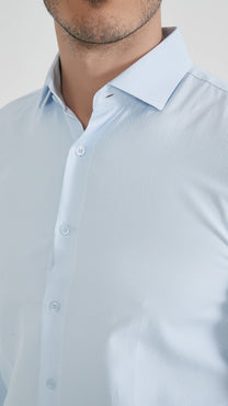 Camicia slim a righe tono su tono color cielo