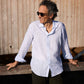 Camicia in lino a righe azzurro chiaro Avignon