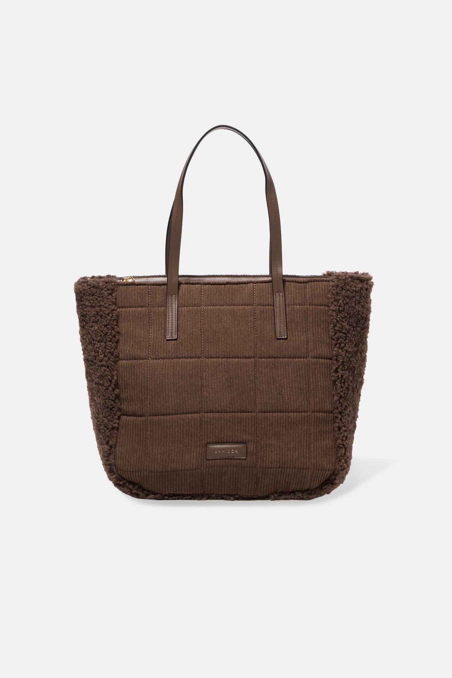 Borsa tote in velluto a coste con inserti in eco pelliccia