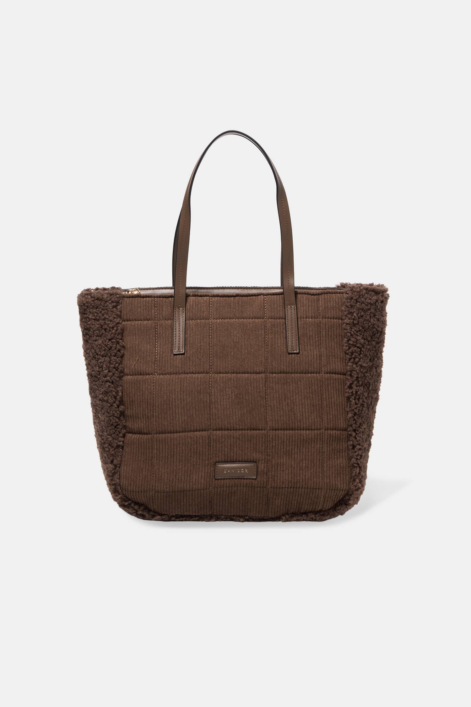 Borsa tote in velluto a coste con inserti in eco pelliccia