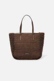 Borsa tote in velluto a coste con inserti in eco pelliccia