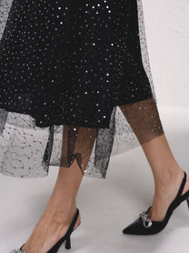 Gonna midi in tulle con paillettes