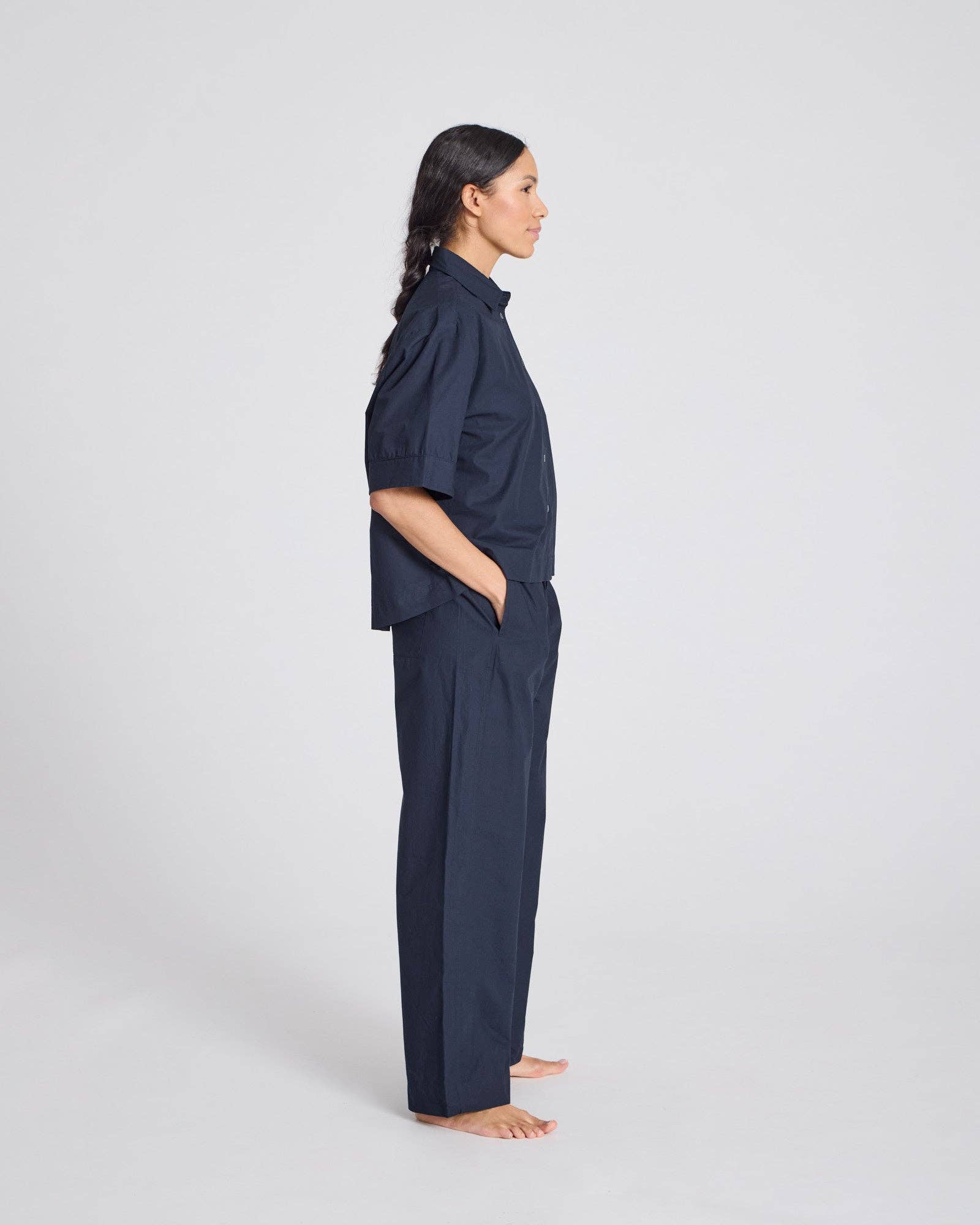 Pantaloni Thilde in popeline di cotone biologico Blu mezzanotte