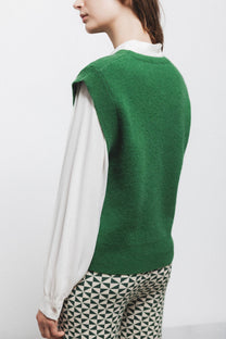 Gilet in maglia rasata con girocollo
