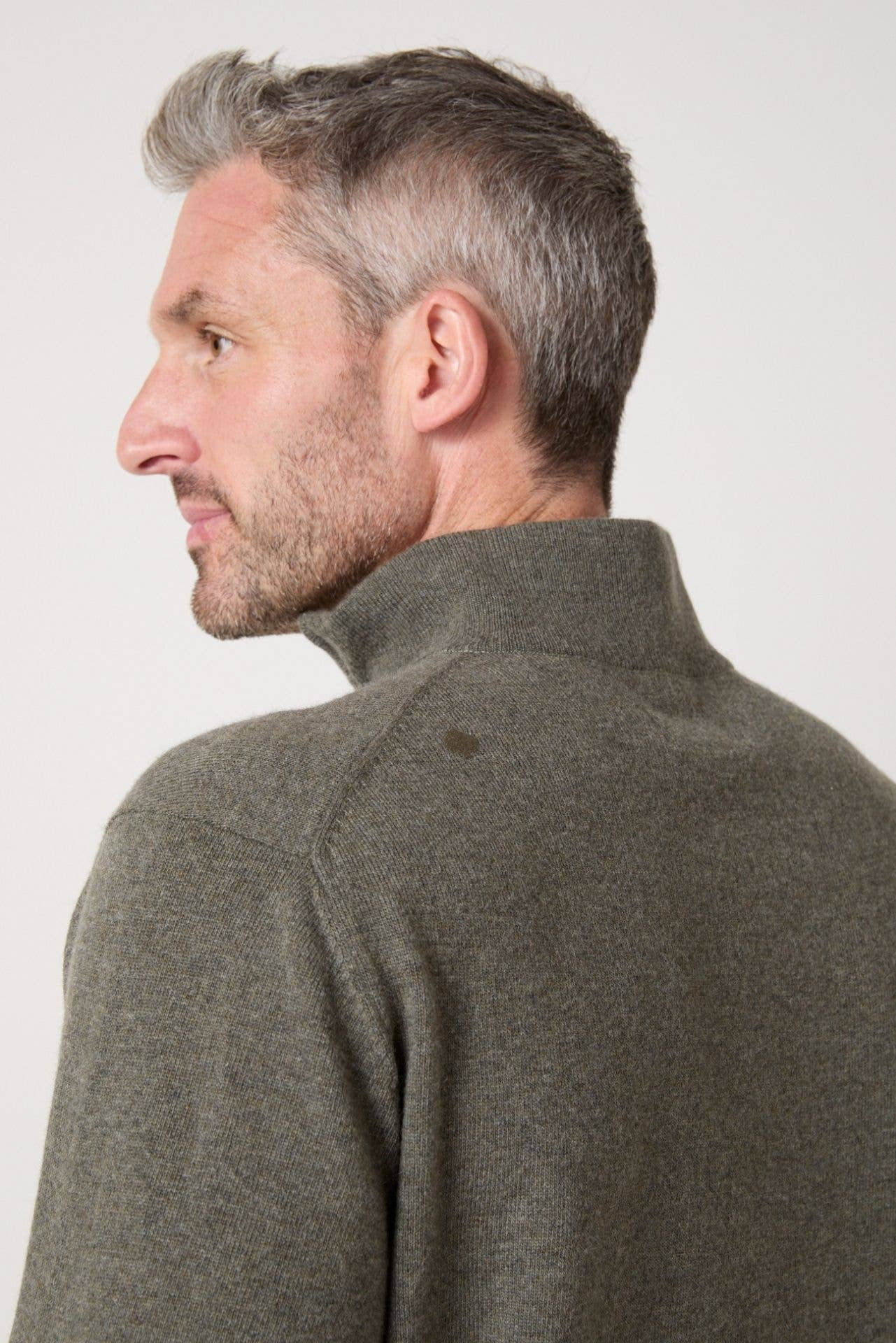 Maglione in lana merino con zip kaki Prudent