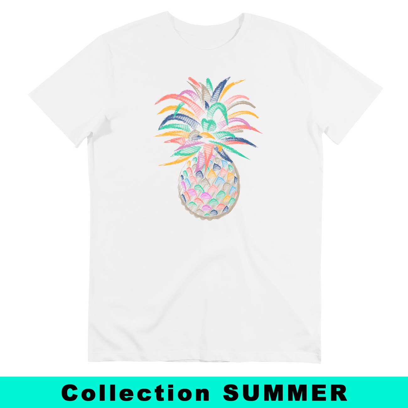 T-shirt unisex con ananas multicolore in cotone biologico