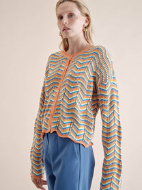Giacca cardigan in maglia multicolor a zig zag