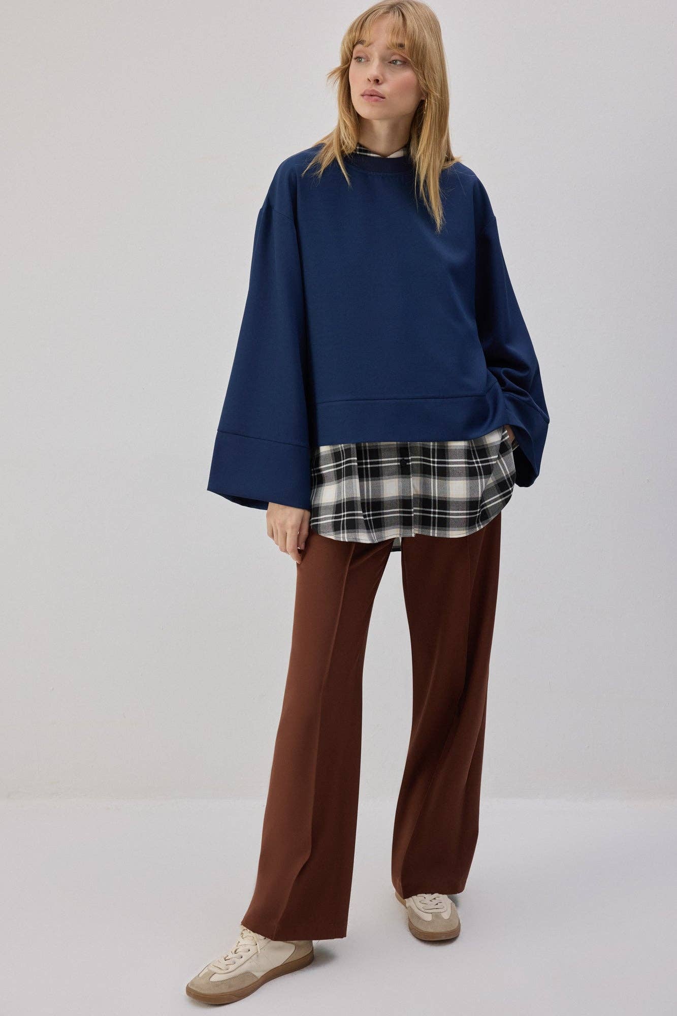 Top oversize blu navy in poliestere