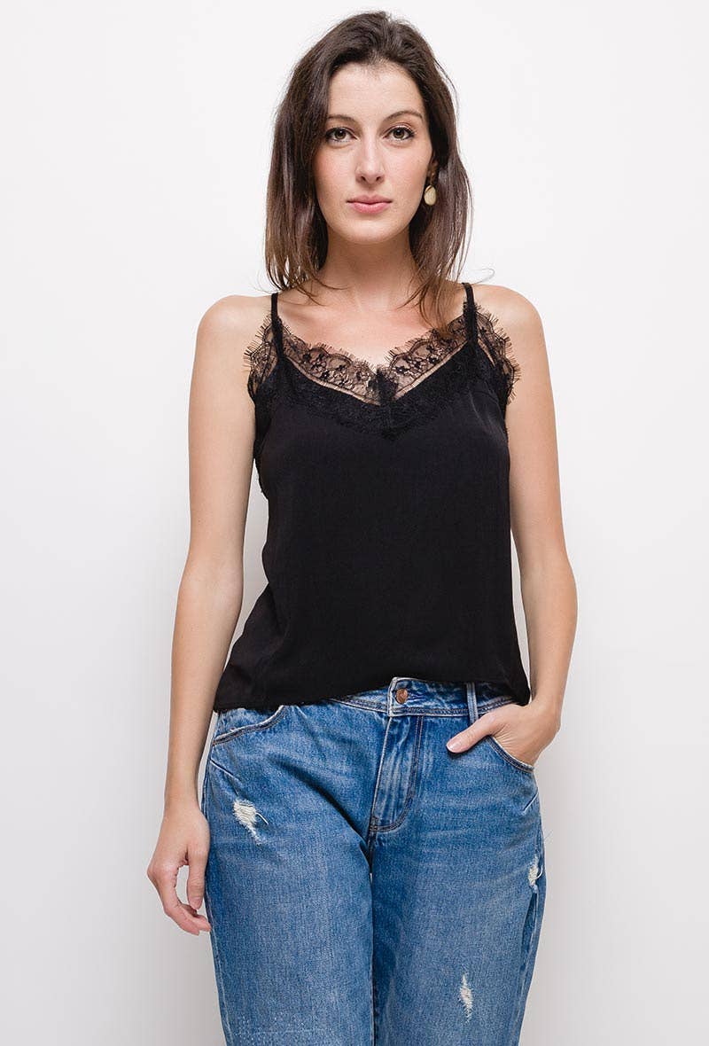 Top canotta Ciara in pizzo nero