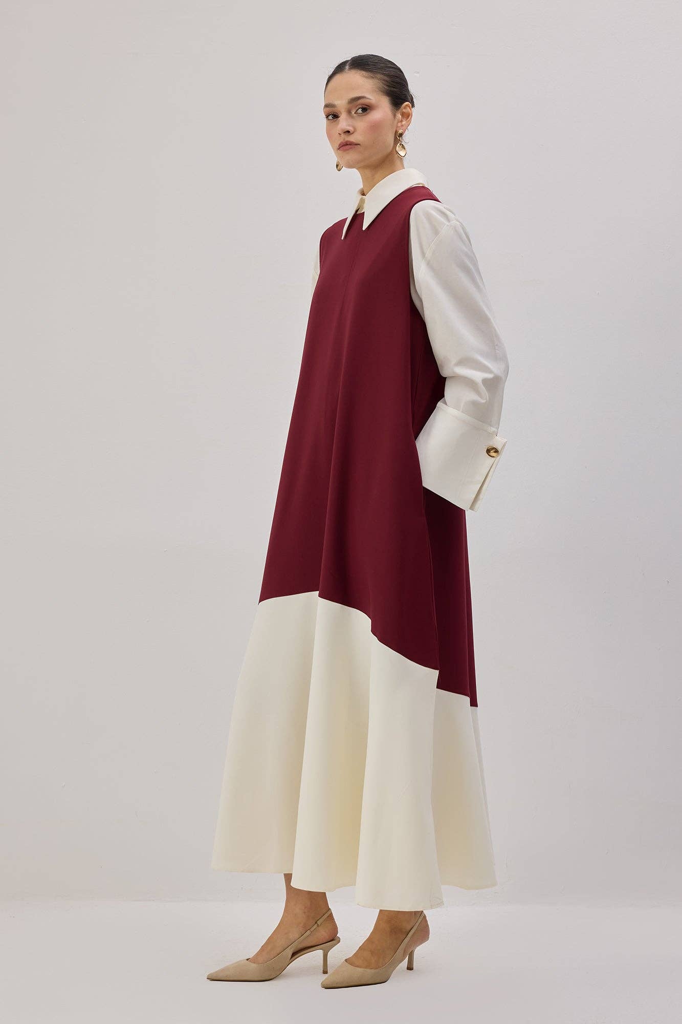 Gilet lungo bicolor bordeaux e panna