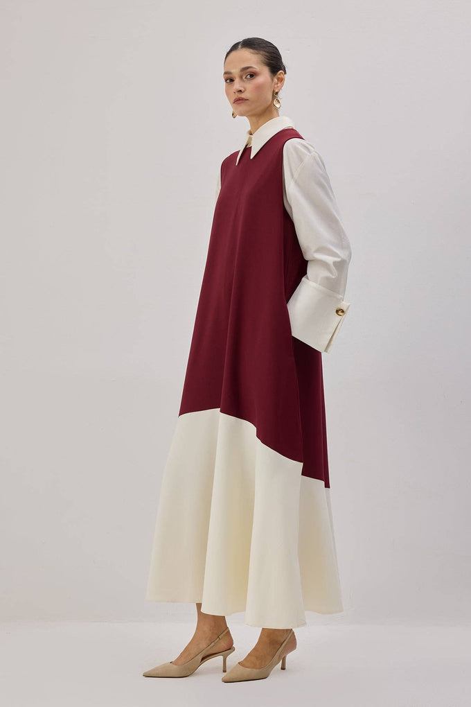Gilet lungo bicolor bordeaux e panna