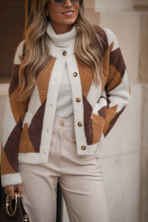 Cardigan corto effetto pelliccia jacquard a rombi