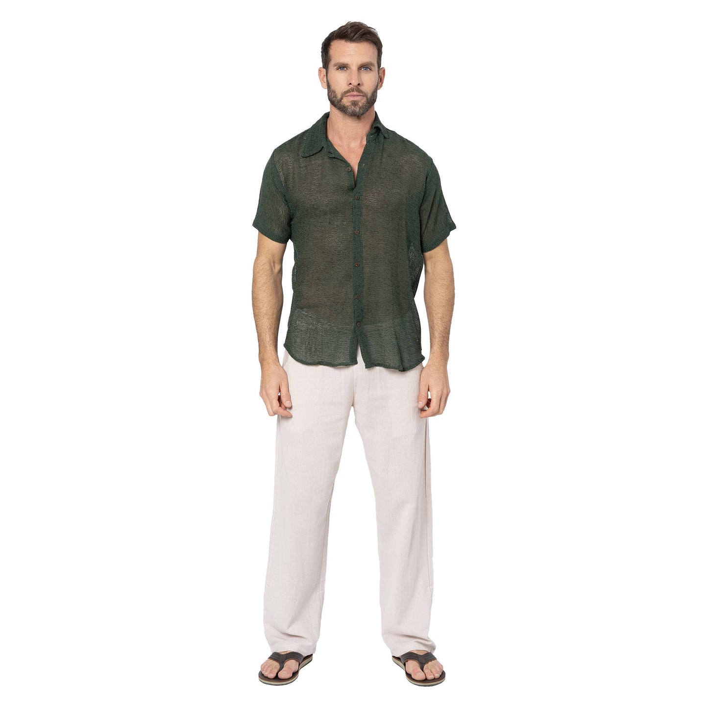 Camicia estiva a maniche corte in cotone kaki