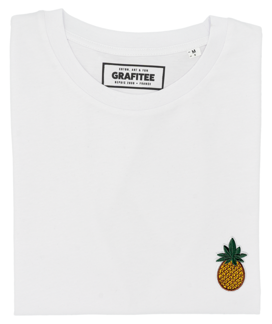 T-shirt bianca con patch ananas ricamato in cotone biologico