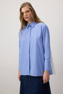 Camicia oversize a righe con inserti in chiffon