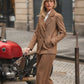 Blazer doppiopetto color cammello in tessuto stretch