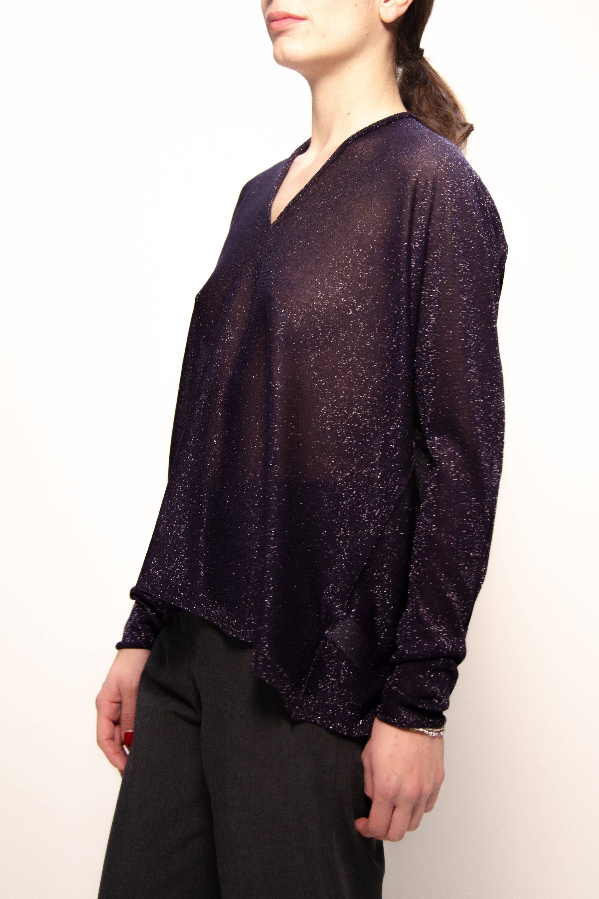 Maxi maglione glitterato con scollo a V