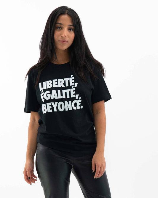 T-shirt con slogan “Liberté, Égalité, Beyoncé” in cotone biologico