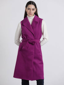 Gilet lungo con cintura viola