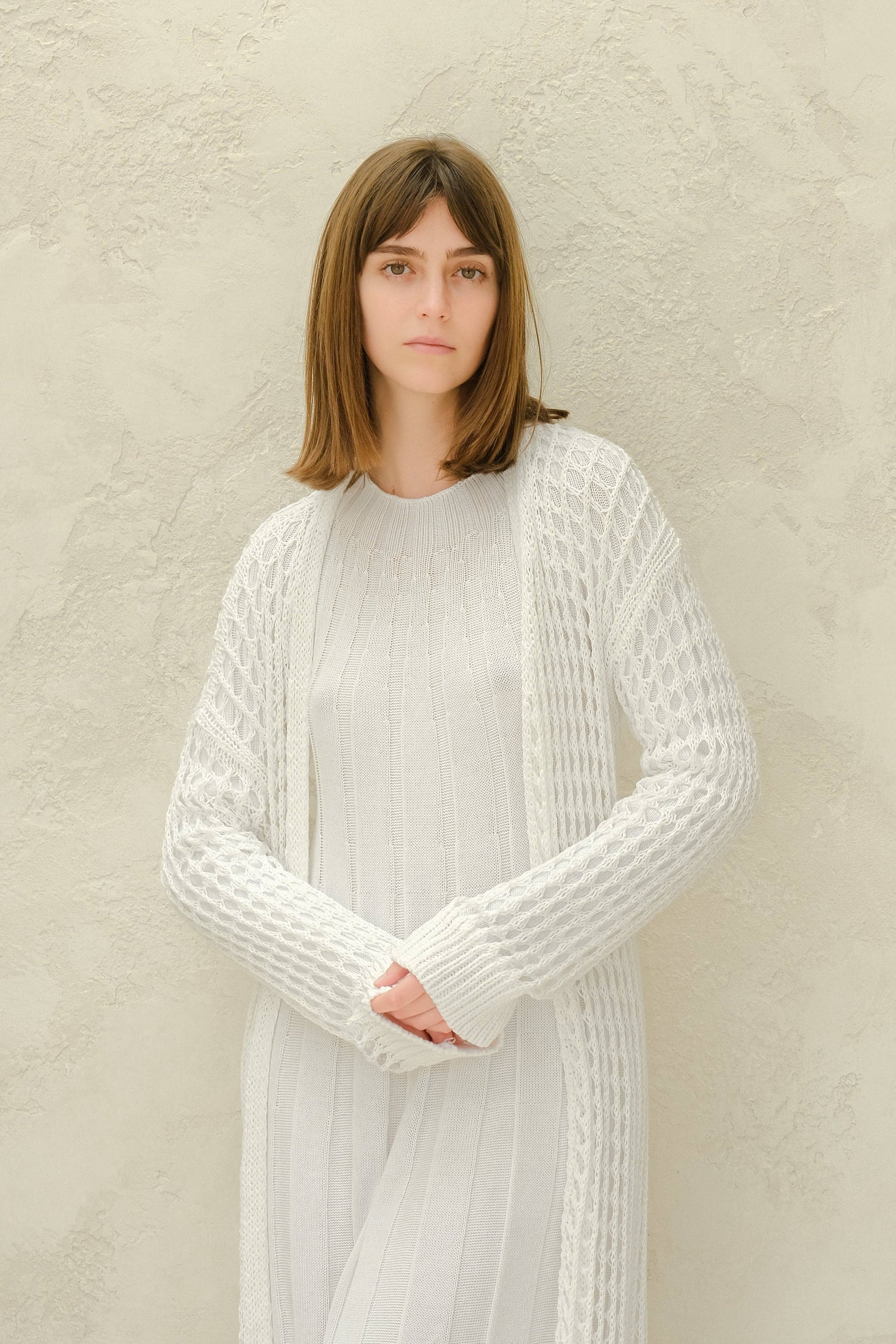 Cardigan maxi all’uncinetto in cotone