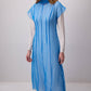Abito lungo in maglia con sovrapposizione in organza trasparente blu