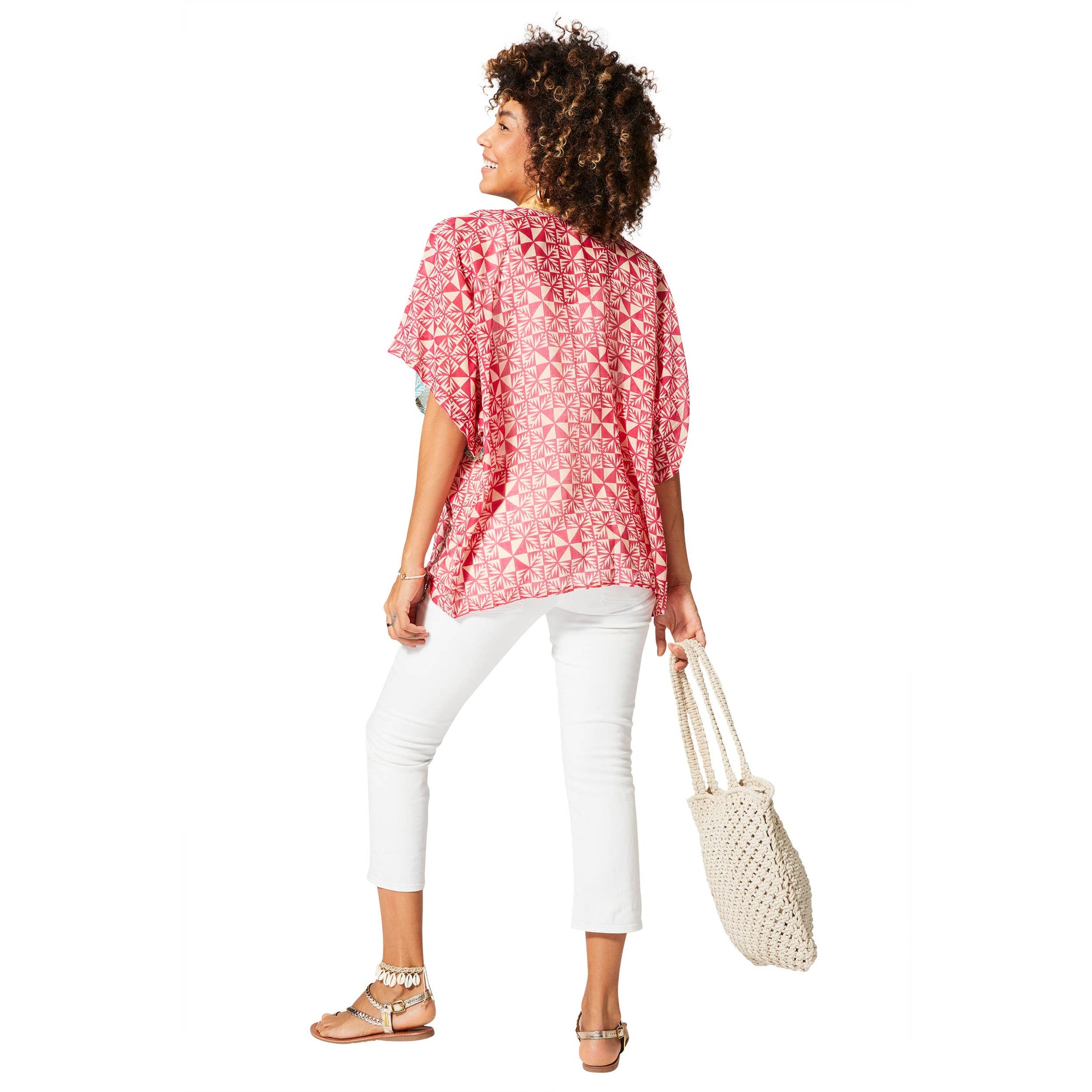 Kimono estivo boho in cotone a maniche corte