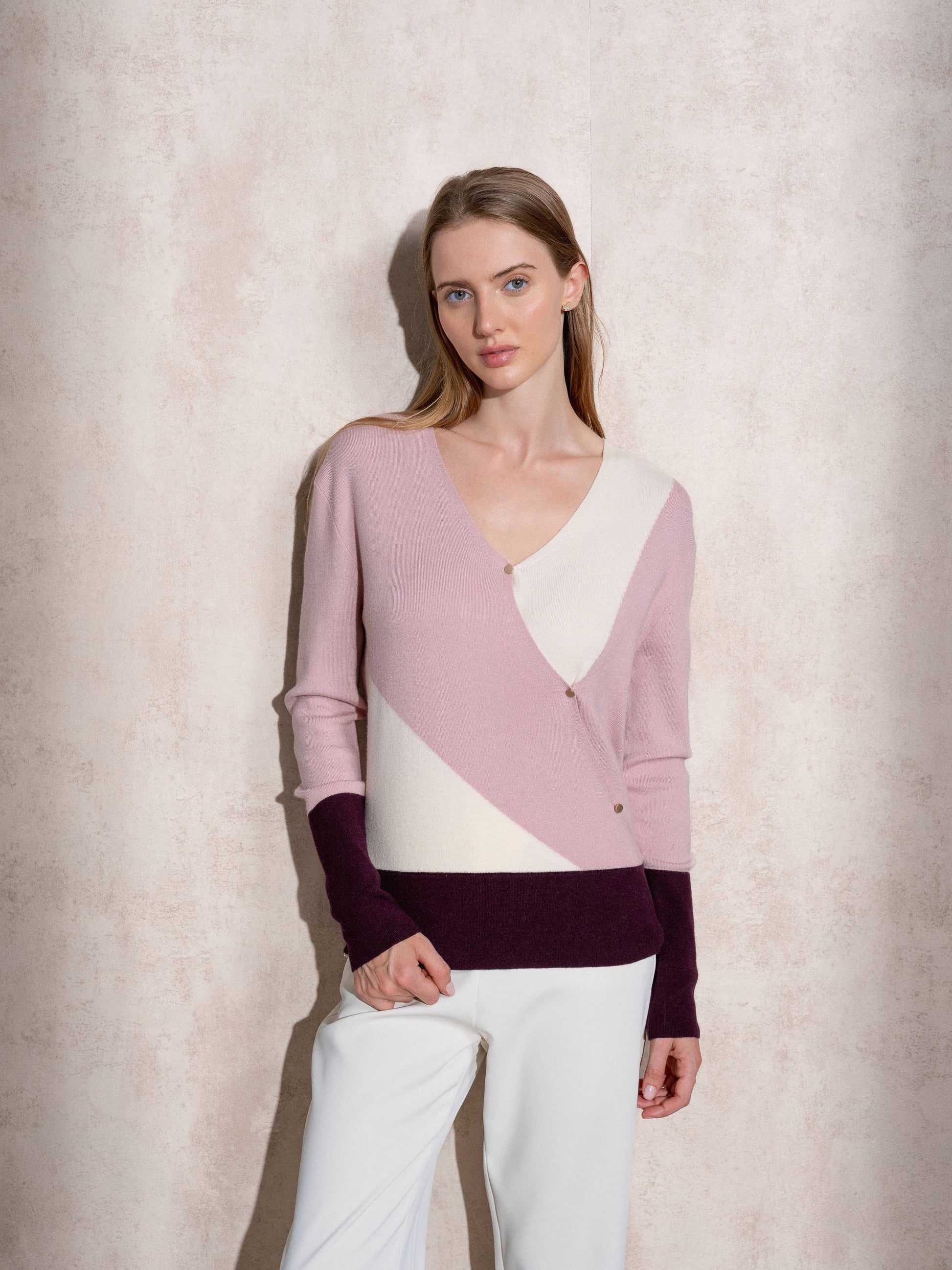 Maglione cache-cœur color block da donna