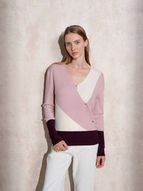 Maglione cache-cœur color block da donna