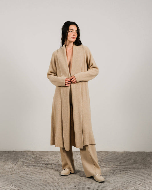 Maxi cardigan in misto cashmere con collo a scialle