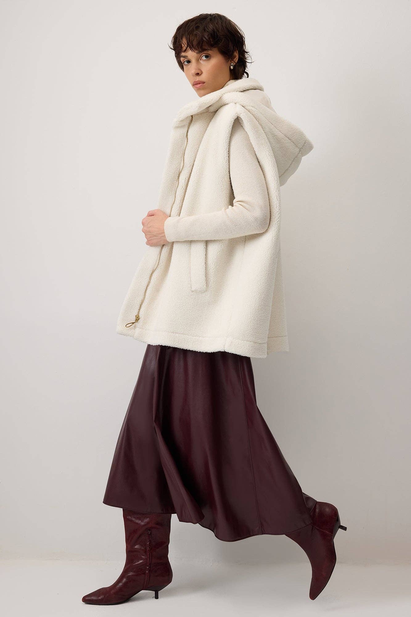 Gonna midi in ecopelle bordeaux