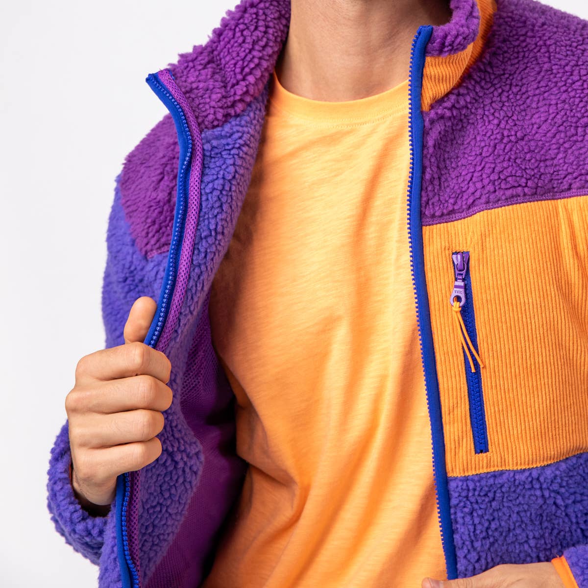 Giacca sherpa unisex con zip bicolore