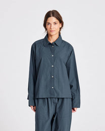 Camicia corta Flora in popeline di cotone biologico blu denim