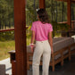 Pantaloni in twill a vita alta con bottoni