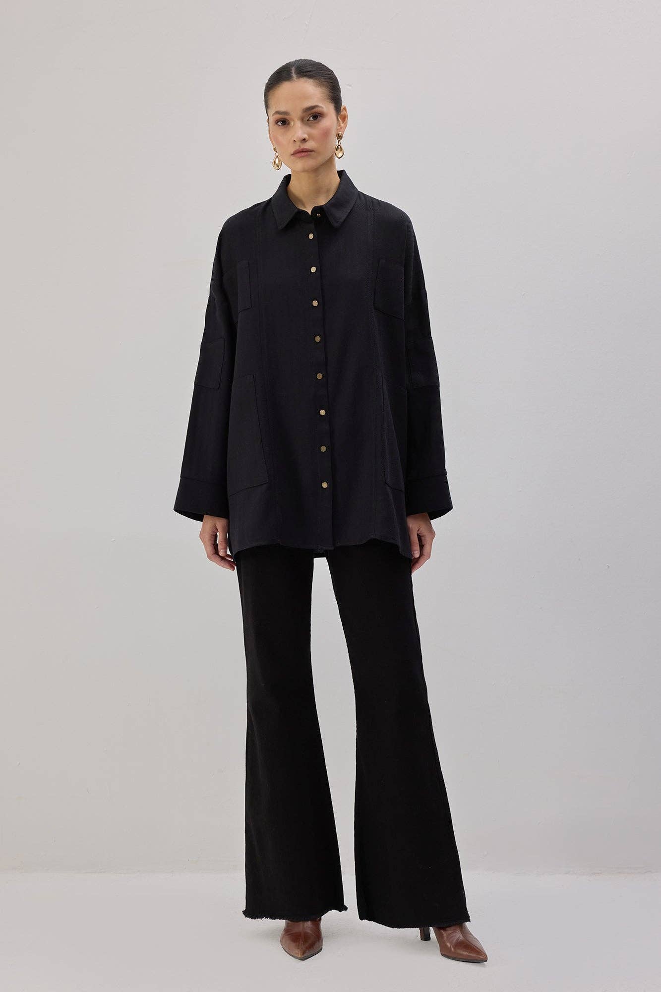 Camicia oversize a spina di pesce in viscosa