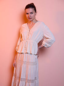 Blusa bianca in cotone con dettagli in pizzo