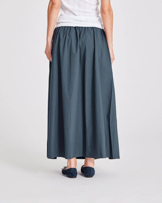 Gonna lunga Astrid in popeline di cotone biologico blu denim