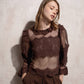 Blusa in pizzo trasparente con collo alto e maniche lunghe