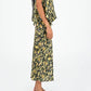 Gonna lunga floreale verde Enigma in lino