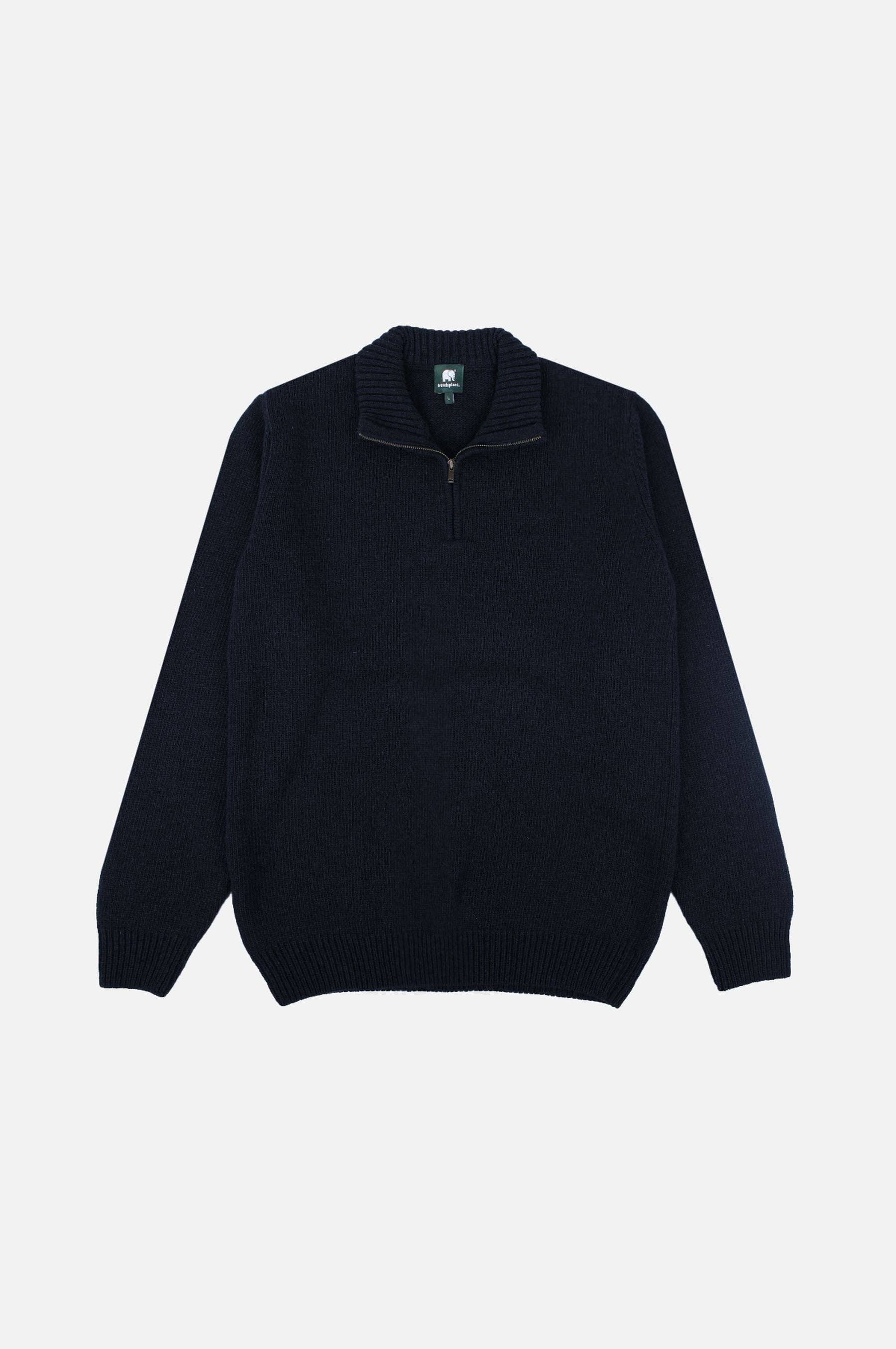 Maglione uomo in lana jacquard con zip a un quarto blu oceano