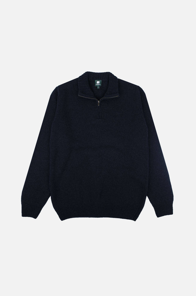 Maglione uomo in lana jacquard con zip a un quarto blu oceano
