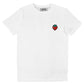 T-shirt bianca con fragola ricamata in cotone biologico