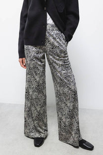 Pantaloni a sigaretta stampati con vita media